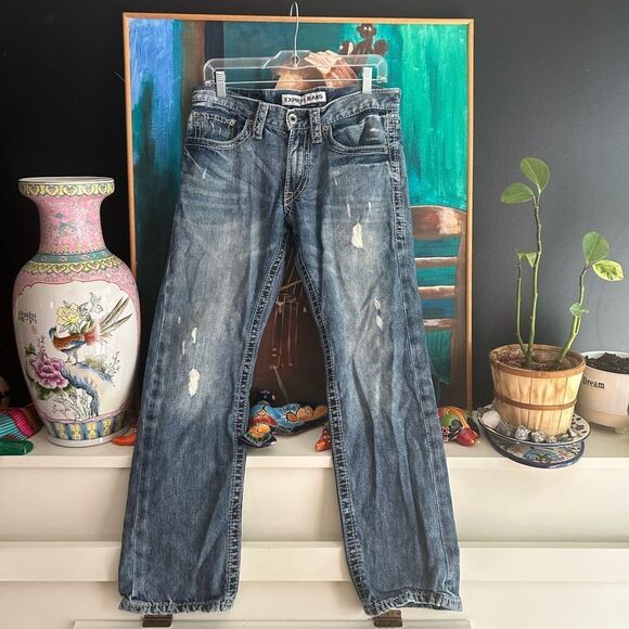 Y2K Express Men's Relaxed Jeans - Distressed Blue 30 x 30 - Picture 1 of 16